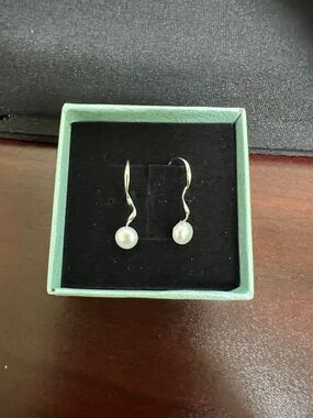 Sterling Silver Twist Pearl Drop Earrings - White Pearl